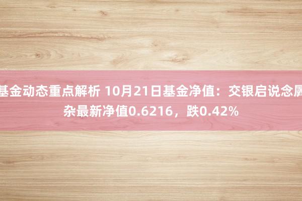 基金动态重点解析 10月21日基金净值：交银启说念羼杂最新净值0.6216，跌0.42%