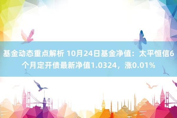 基金动态重点解析 10月24日基金净值：太平恒信6个月定开债最新净值1.0324，涨0.01%