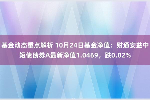 基金动态重点解析 10月24日基金净值：财通安益中短债债券A最新净值1.0469，跌0.02%