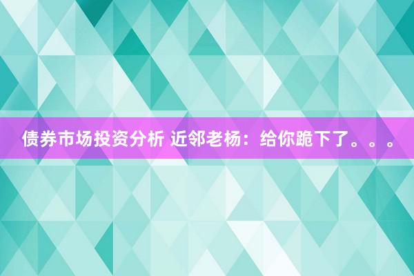 债券市场投资分析 近邻老杨：给你跪下了。。。