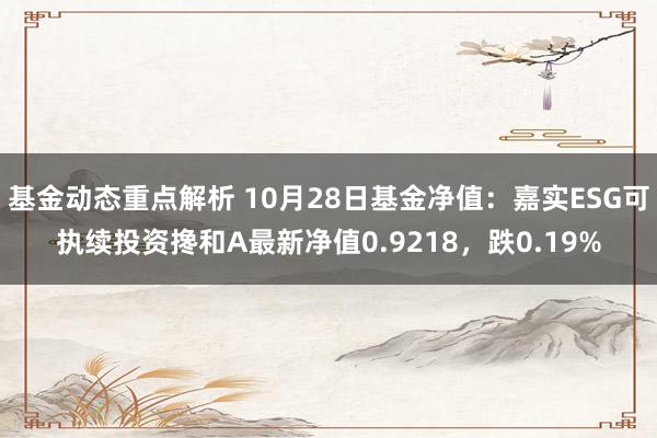 基金动态重点解析 10月28日基金净值：嘉实ESG可执续投资搀和A最新净值0.9218，跌0.19%