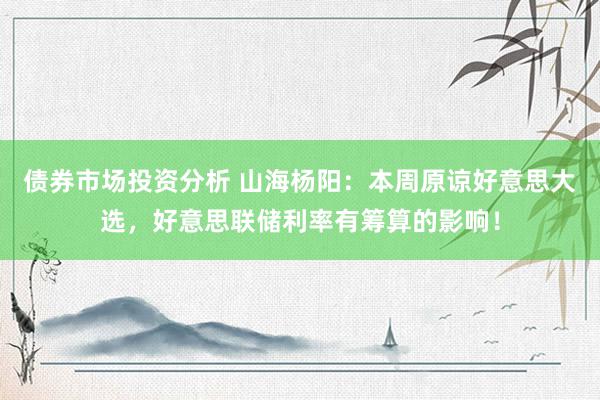 债券市场投资分析 山海杨阳：本周原谅好意思大选，好意思联储利率有筹算的影响！