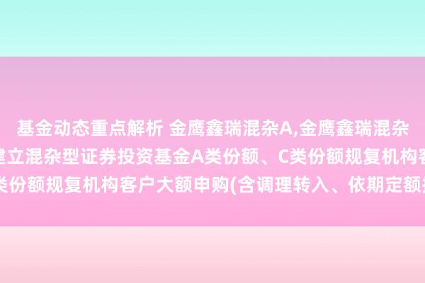 基金动态重点解析 金鹰鑫瑞混杂A,金鹰鑫瑞混杂C: 对于金鹰鑫瑞活泼建立混杂型证券投资基金A类份额、C类份额规复机构客户大额申购(含调理转入、依期定额投资)的公告