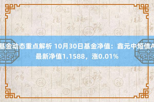 基金动态重点解析 10月30日基金净值：鑫元中短债A最新净值1.1588，涨0.01%