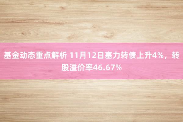 基金动态重点解析 11月12日塞力转债上升4%，转股溢价率46.67%