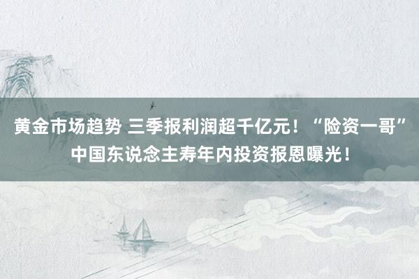 黄金市场趋势 三季报利润超千亿元！“险资一哥”中国东说念主寿年内投资报恩曝光！