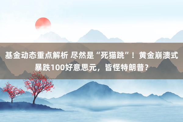 基金动态重点解析 尽然是“死猫跳”！黄金崩溃式暴跌100好意思元，皆怪特朗普？