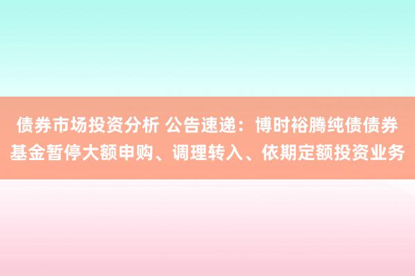 债券市场投资分析 公告速递：博时裕腾纯债债券基金暂停大额申购、调理转入、依期定额投资业务