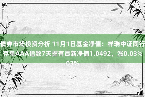 债券市场投资分析 11月1日基金净值：祥瑞中证同行存单AAA指数7天握有最新净值1.0492，涨0.03%