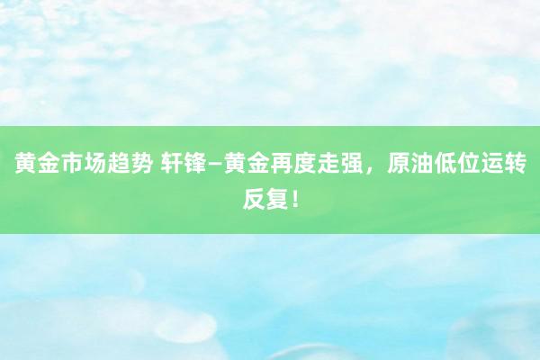 黄金市场趋势 轩锋—黄金再度走强，原油低位运转反复！