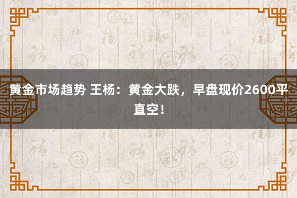 黄金市场趋势 王杨：黄金大跌，早盘现价2600平直空！