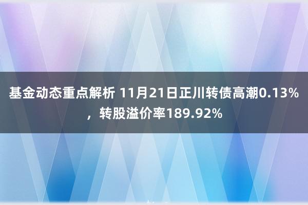 基金动态重点解析 11月21日正川转债高潮0.13%，转股溢价率189.92%