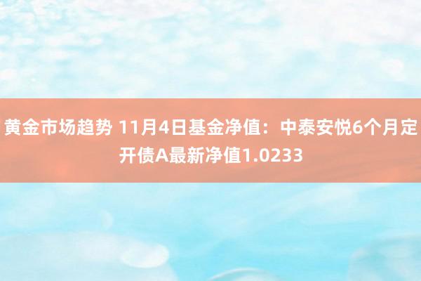 黄金市场趋势 11月4日基金净值：中泰安悦6个月定开债A最新净值1.0233