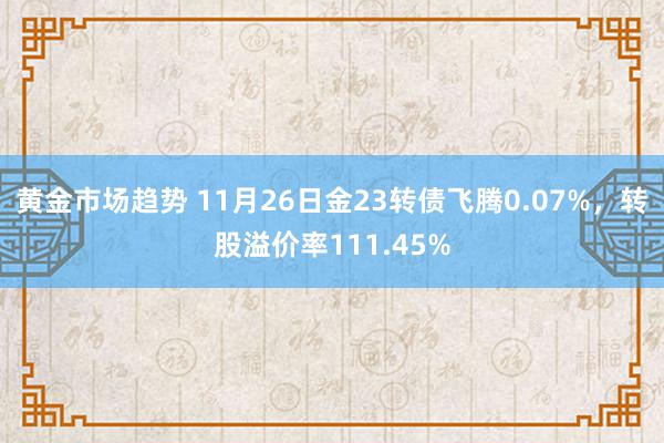 黄金市场趋势 11月26日金23转债飞腾0.07%，转股溢价率111.45%