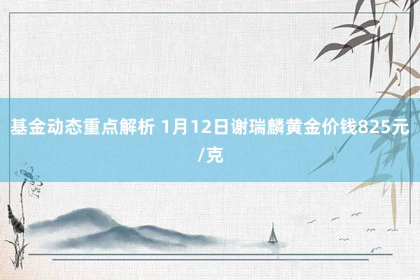 基金动态重点解析 1月12日谢瑞麟黄金价钱825元/克