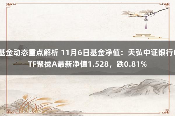 基金动态重点解析 11月6日基金净值：天弘中证银行ETF聚拢A最新净值1.528，跌0.81%