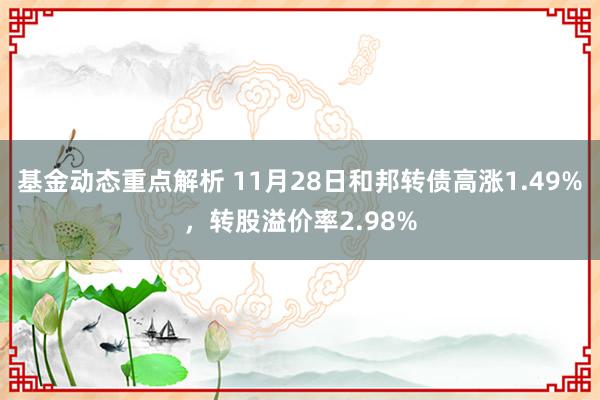 基金动态重点解析 11月28日和邦转债高涨1.49%，转股溢价率2.98%