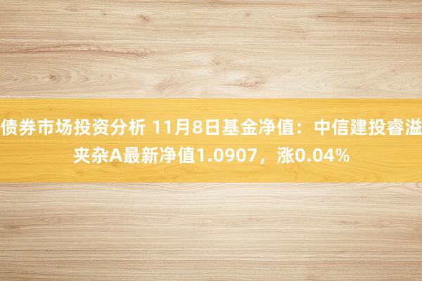 债券市场投资分析 11月8日基金净值：中信建投睿溢夹杂A最新净值1.0907，涨0.04%