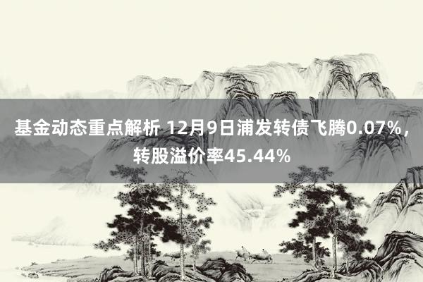 基金动态重点解析 12月9日浦发转债飞腾0.07%，转股溢价率45.44%