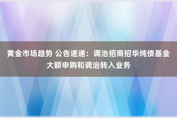 黄金市场趋势 公告速递：调治招商招华纯债基金大额申购和调治转入业务