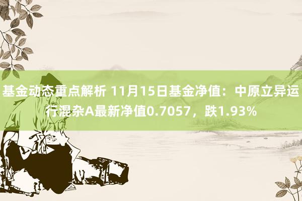 基金动态重点解析 11月15日基金净值：中原立异运行混杂A最新净值0.7057，跌1.93%