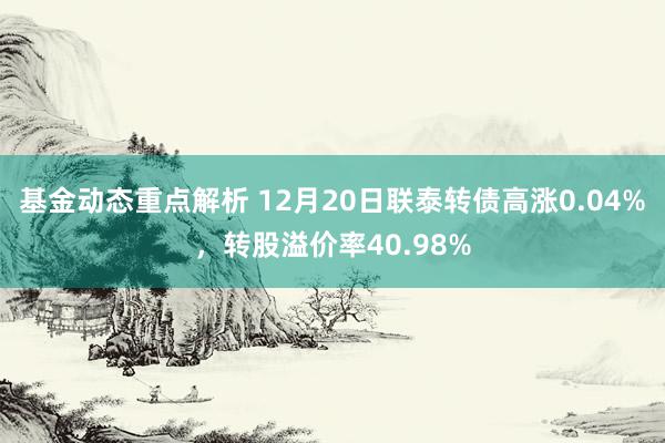 基金动态重点解析 12月20日联泰转债高涨0.04%，转股溢价率40.98%