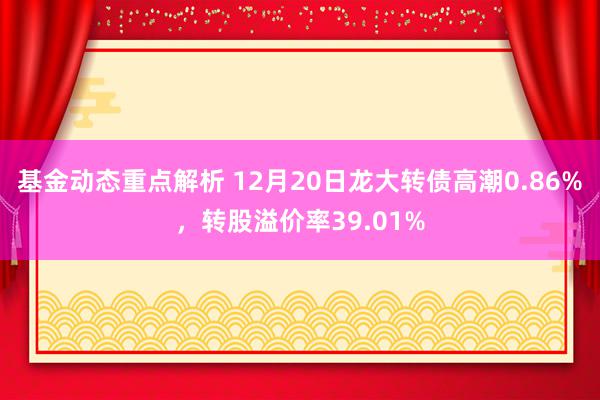 基金动态重点解析 12月20日龙大转债高潮0.86%，转股溢价率39.01%