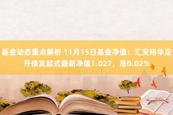 基金动态重点解析 11月15日基金净值：汇安裕华定开债发起式最新净值1.027，涨0.02%