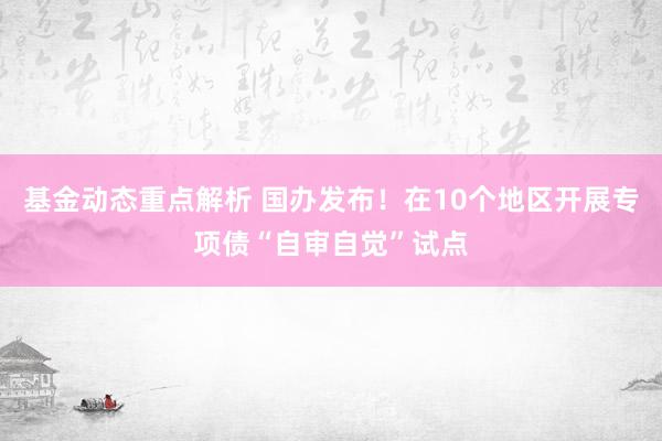 基金动态重点解析 国办发布！在10个地区开展专项债“自审自觉”试点