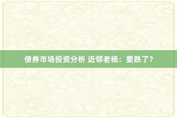 债券市场投资分析 近邻老杨：要跌了？